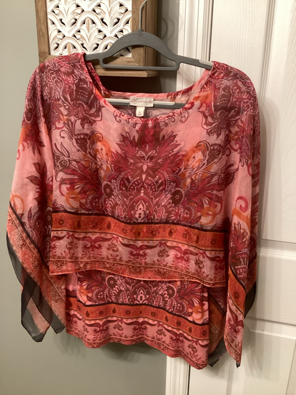 Dress Barn “Established 1962” layered tunic blouse with sheer flowy overlay